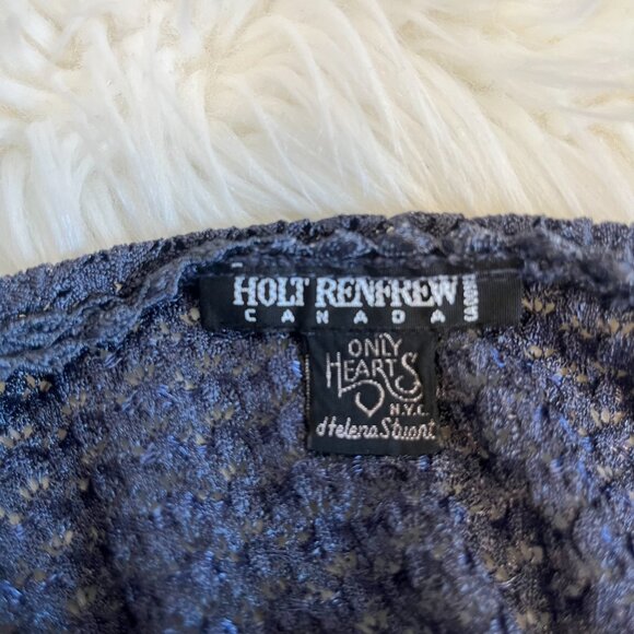 Vtg Only Hearts NYC Holt Renfrew Blue Cardigan Open Front Button Patterned | - Picture 9 of 10